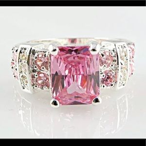 925 Silver Pink Sapphire Ladies Ring SIZE 6